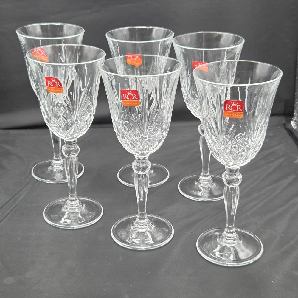 RCR Crystal Wine Glasses Goblets‎ Italy 7.5" Tall Set of 6